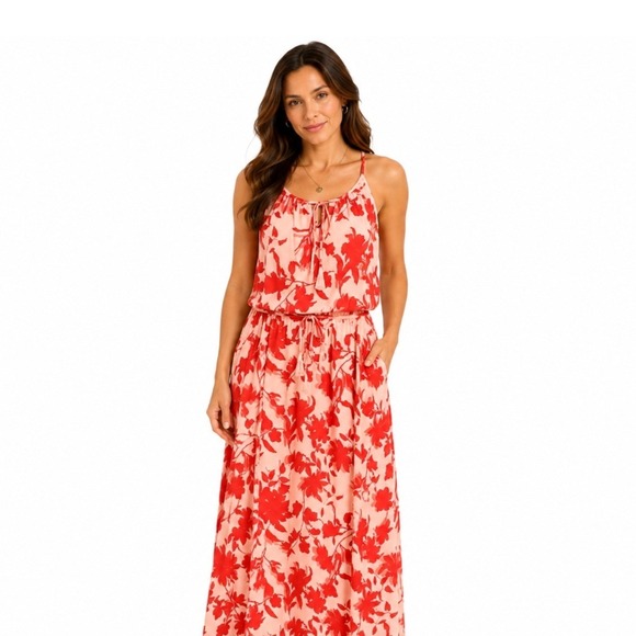 Gibson Latimer Dresses & Skirts - Gibson Latimer Maxi Dress Womens XXL Red Floral Halter Neck Sleeveless High Low